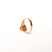 Antique 14K Gold Ruby Solitaire Ring, Hand Engraved Yellow Gold Band, Ornate Crown Prong Setting, Oval Cut Gemstone, Size 3 3/4 US