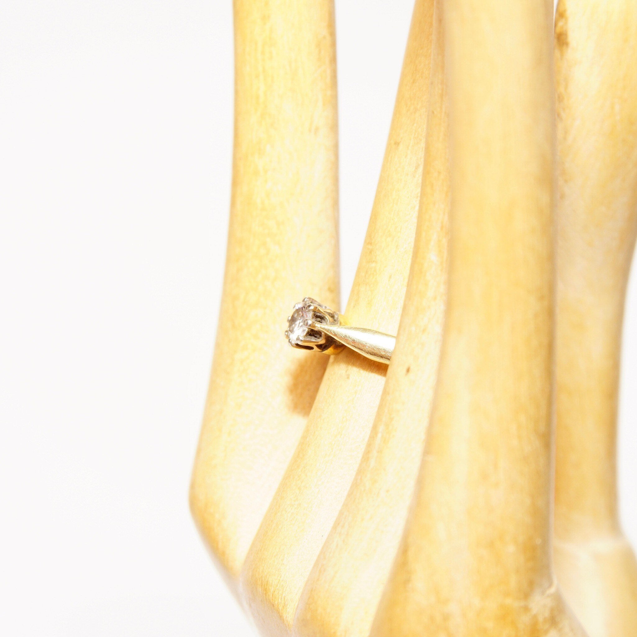 14K Brilliant Diamond Solitaire Ring, Pinched Yellow Gold Shank, .25 CT Diamond Engagement Ring, Size 6 1/4 US