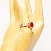 Antique 14K Gold Ruby Solitaire Ring, Hand Engraved Yellow Gold Band, Ornate Crown Prong Setting, Oval Cut Gemstone, Size 3 3/4 US