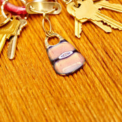Vintage Abstract Modernist Enameled Metal Key Chain Fob, Unique Pink & Blue Keychain Charm, Experimental Enameling, Keyring Guard, 4 1/8" L