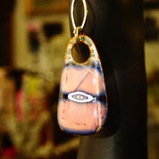 Vintage Abstract Modernist Enameled Metal Key Chain Fob, Unique Pink & Blue Keychain Charm, Experimental Enameling, Keyring Guard, 4 1/8" L