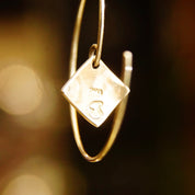 Vintage Minimalist Sterling Silver Threader Wire Hoop Earrings, Dangling Silver Diamond Charm, Hallmarked, 925 Threader Hoops, 1 1/2"