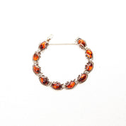 Vintage Sterling Silver Amber Link Bracelet, 10 Gorgeous Amber Cabochons W/ Inclusions, Vine Embellishments, Bohemian 925 Jewelry, 7" L