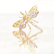 Vintage 14K White & Yellow Gold Diamond Dragonfly Brooch Pin, 10-Diamond Pave, Filigree Wings, Hinged Necklace Loops, 585 Jewelry, 1 1/8" W