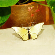 Vintage DA NORWAY S925 Guilloche Enamel Butterfly Brooch, Yellow Enameled Silver Butterfly Pin, Scandinavian Jewelry, 2 1/4 W