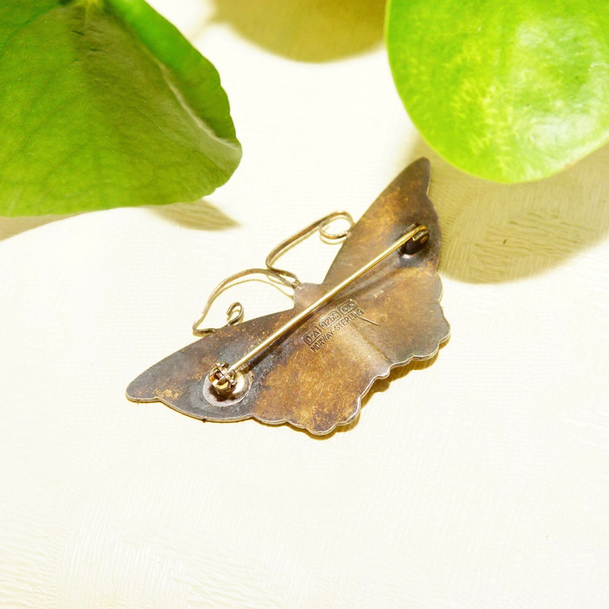 Vintage DA NORWAY S925 Guilloche Enamel Butterfly Brooch, Yellow Enameled Silver Butterfly Pin, Scandinavian Jewelry, 2 1/4 W