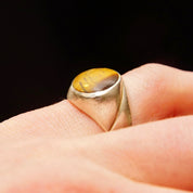 Vintage TAXCO Sterling Silver Tigers Eye Signet Ring, Iridescent Gemstone Cabochon, Graduated Silver Band, Mexico 925MC, Size 7 US