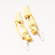 Antique Hand-Carved Chinese Foo Dog Claw Earrings, Carved Bone/Tusk Dangle Earrings, Long Beige Earrings, French Hooks, 4" L