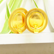 Vintage Gold-Tone Lucite Amber Clip-On Earrings, 80's Modernist Faux Amber Earrings, Chunky Gold Mesh Clip-On, Chunky, Dress-Up, 1 15/16" L