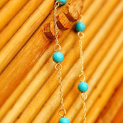 Vintage 14K Gold Turquoise Bead Station Bracelet, Dainty Loose Rope Chain, 4mm Turquoise Beads, 585 Jewelry, Opera Bracelet, 7" Long