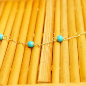Vintage 14K Gold Turquoise Bead Station Bracelet, Dainty Loose Rope Chain, 4mm Turquoise Beads, 585 Jewelry, Opera Bracelet, 7" Long