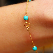 Vintage 14K Gold Turquoise Bead Station Bracelet, Dainty Loose Rope Chain, 4mm Turquoise Beads, 585 Jewelry, Opera Bracelet, 7" Long