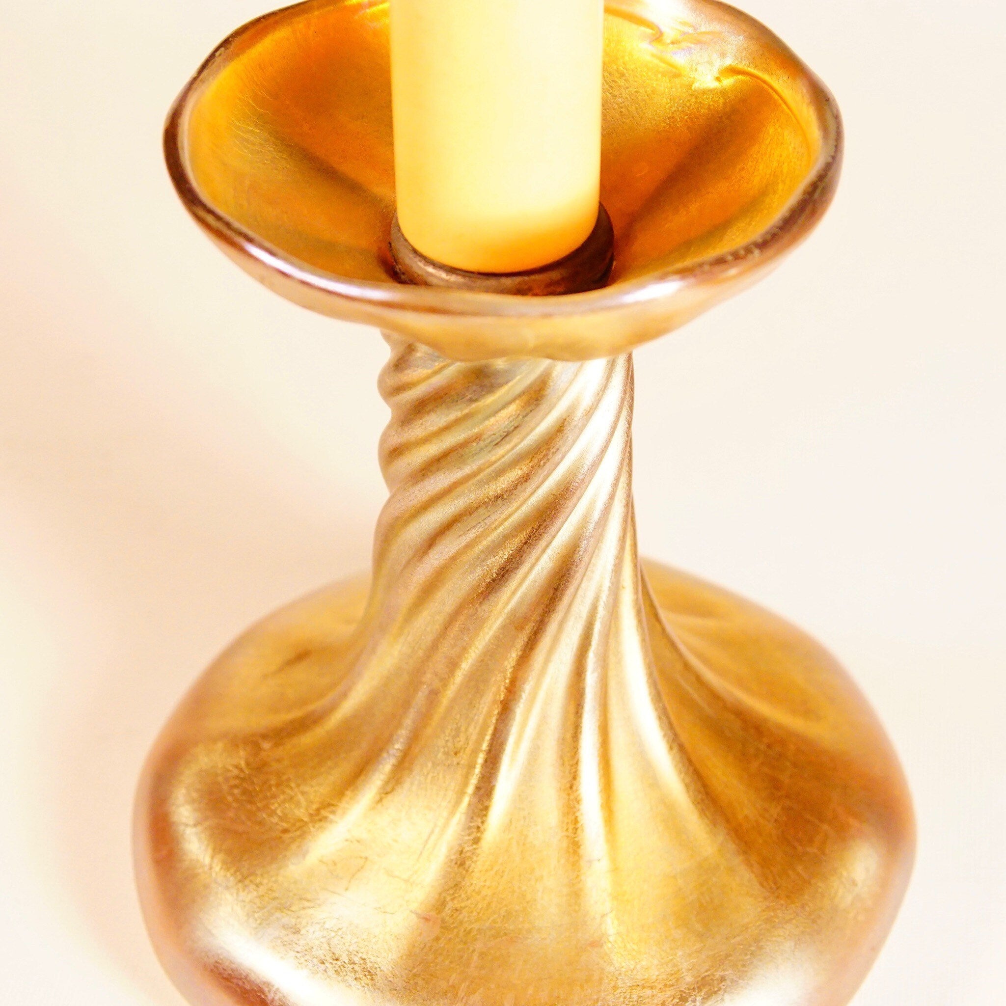 Signed TIFFANY Louis Comfort Favrile Iridescent Glass Candle Lamp LCT Working Condition, 12 1/2" Tall