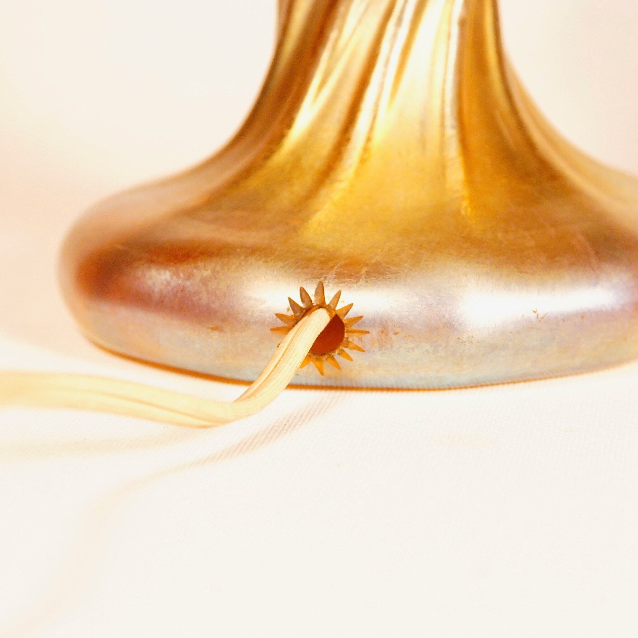 Signed TIFFANY Louis Comfort Favrile Iridescent Glass Candle Lamp LCT Working Condition, 12 1/2" Tall