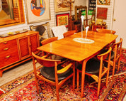 MCM Warren Church For LANE Perception Walnut/Oak Dining Set, 6-Seat Table W/ Leaf, Buffet Table, Wall Mirror, Sideboard Credenza & Hutch