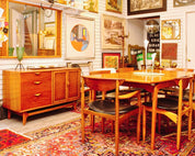 MCM Warren Church For LANE Perception Walnut/Oak Dining Set, 6-Seat Table W/ Leaf, Buffet Table, Wall Mirror, Sideboard Credenza & Hutch