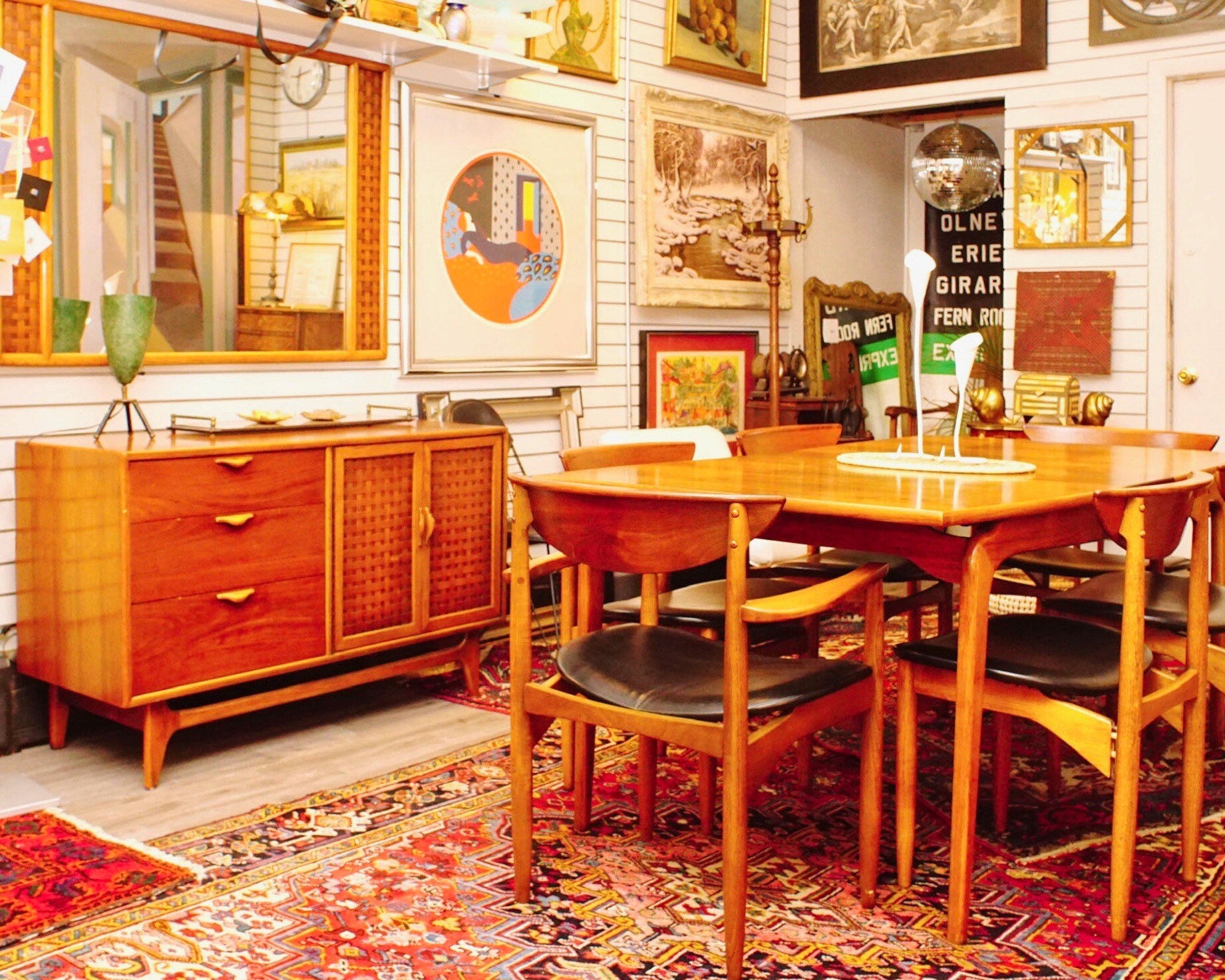  Leaf, Buffet Table, Wall Mirror, Sideboard Credenza & Hutch