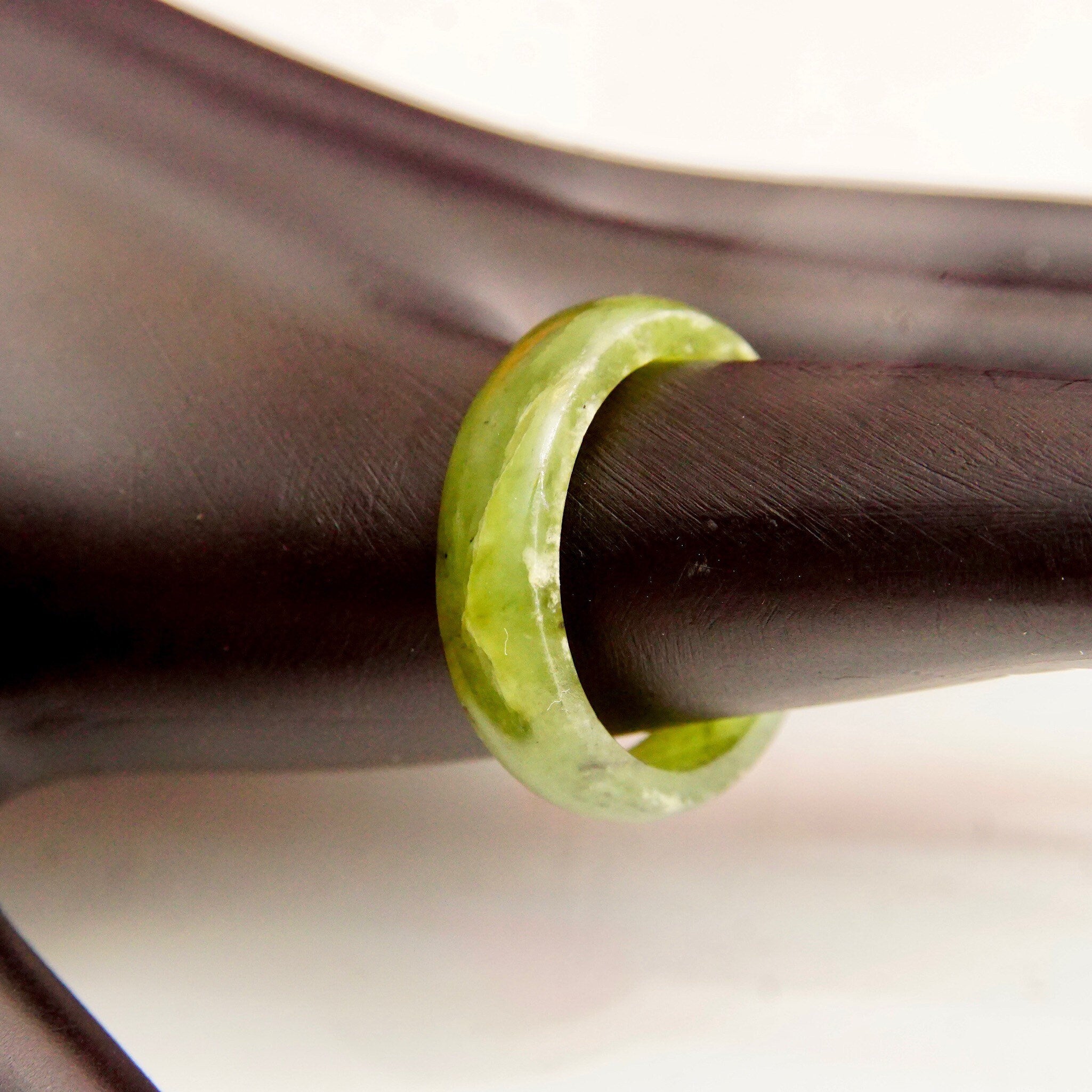 Vintage Solid Jadeite Jade Band Ring, Marbled Dark Green Gemstone, 5mm Rounded Stone Band, Stackable Jade Ring, Size 5 1/2 US