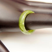 Vintage Solid Jadeite Jade Band Ring, Marbled Dark Green Gemstone, 5mm Rounded Stone Band, Stackable Jade Ring, Size 5 1/2 US