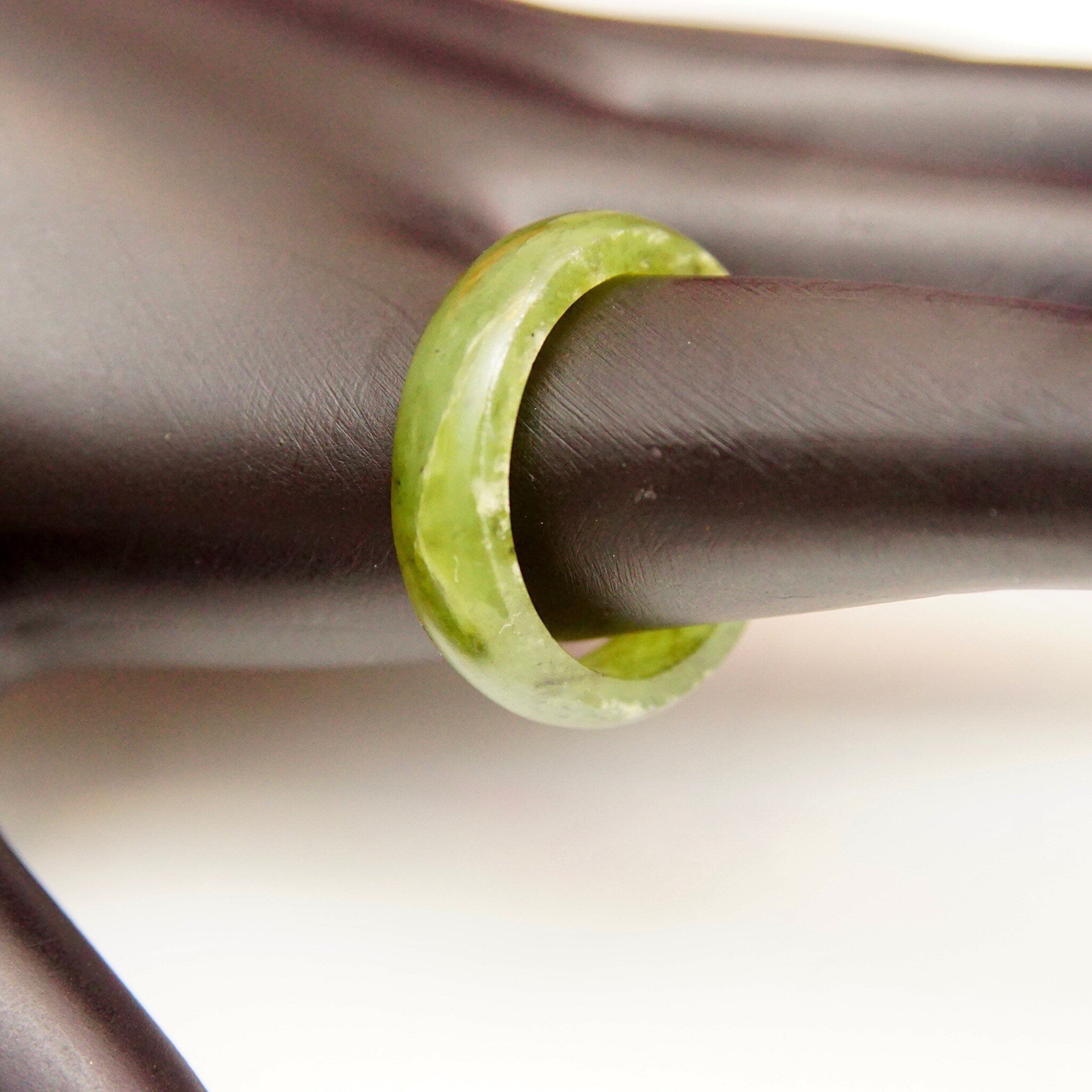 Vintage Solid Jadeite Jade Band Ring, Marbled Dark Green Gemstone, 5mm Rounded Stone Band, Stackable Jade Ring, Size 5 1/2 US