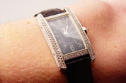 Cartier 18K White Gold Diamond Ladies Wrist Watch, Quartz Tank Americaine 2489, Leather Bands, 4-Jewel Movement, Original Box & Paperwork