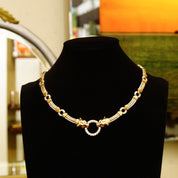 14K Diamond Panther Knocker Collar Necklace, Diamond Encrusted Pendant & Chain, 1.56 TCW, Solid 585 Gold, 16 1/4" L