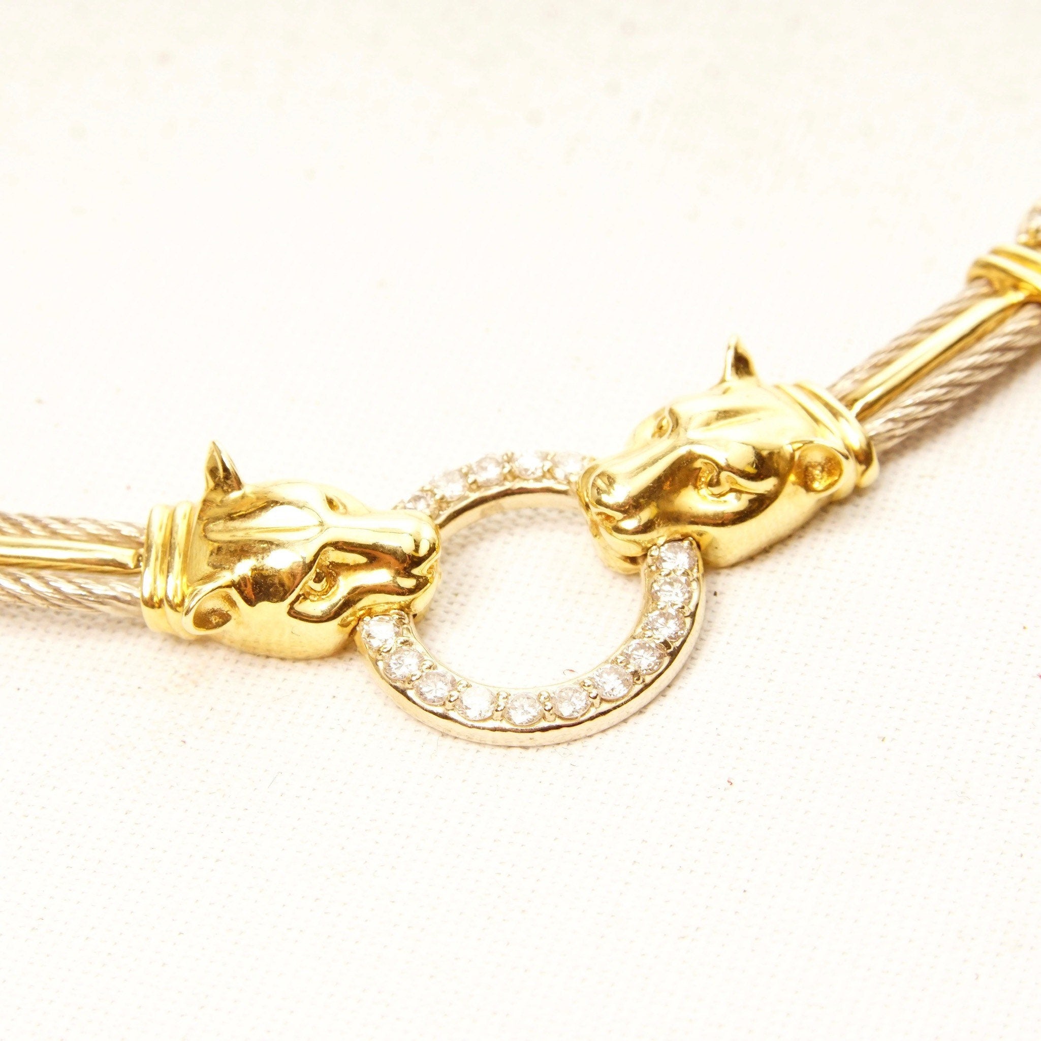14K Diamond Panther Knocker Collar Necklace, Diamond Encrusted Pendant & Chain, 1.56 TCW, Solid 585 Gold, 16 1/4" L