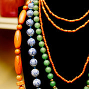 Vintage Chunky Bead Necklaces, Hand-Cut Coral Beads, Chinese Blue & White Porcelain Beads, Green Aventurine Necklace, Faux Coral Necklace