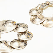 Vintage Abstract Modernist Chunky Silver Link Bracelet, Articulated Liquid Metal Bracelet, Graduated Links, Funky Jewelry, 8"-8 1/2" L
