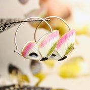 Vintage Guilloche Enamel Silver Butterfly Hoop Earrings, Cute Butterfly Hoops, Art Deco Style, Elegant Silver Earrings, 1 1/8" L