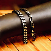 Vintage Black Oxidized & Polished Sterling Silver Chains, 4.75mm Figaro Link Necklace/Bracelet, 6.5mm Curb Link Bracelet, Industrial/Punk,