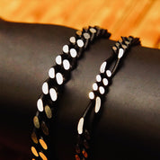 Vintage Black Oxidized & Polished Sterling Silver Chains, 4.75mm Figaro Link Necklace/Bracelet, 6.5mm Curb Link Bracelet, Industrial/Punk,