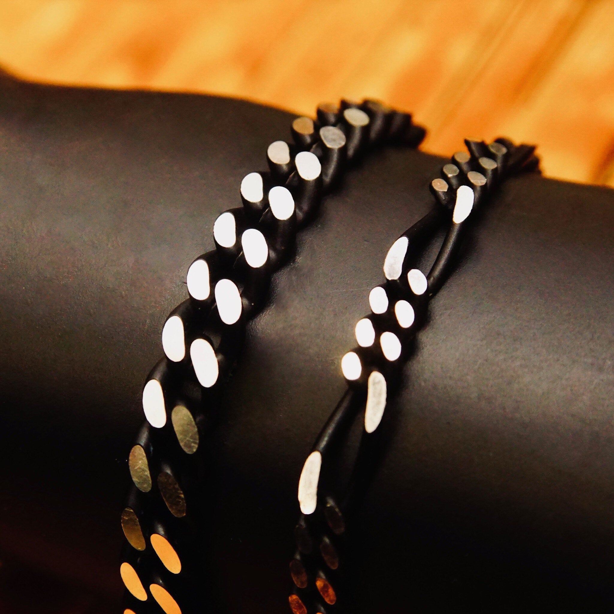 Vintage Black Oxidized & Polished Sterling Silver Chains, 4.75mm Figaro Link Necklace/Bracelet, 6.5mm Curb Link Bracelet, Industrial/Punk,