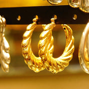 Vintage Napier Gold Tone Scallop Hoop Earrings, Puffed Yellow Gold Repousse Wreath Hoops, 1 1/2" L