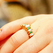 14K Marquise Opal Emerald Eternity Ring, Multi-Stone Cluster Cocktail Ring, Estate Jewelry, Size 6 1/4 US