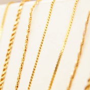 Vintage 14K Gold Chains, Thin Yellow Gold Box/Rope/Wheat/Serpentine Link Chains, Unisex, 585 Pendant Chain Necklaces, 15 3/4" - 24"