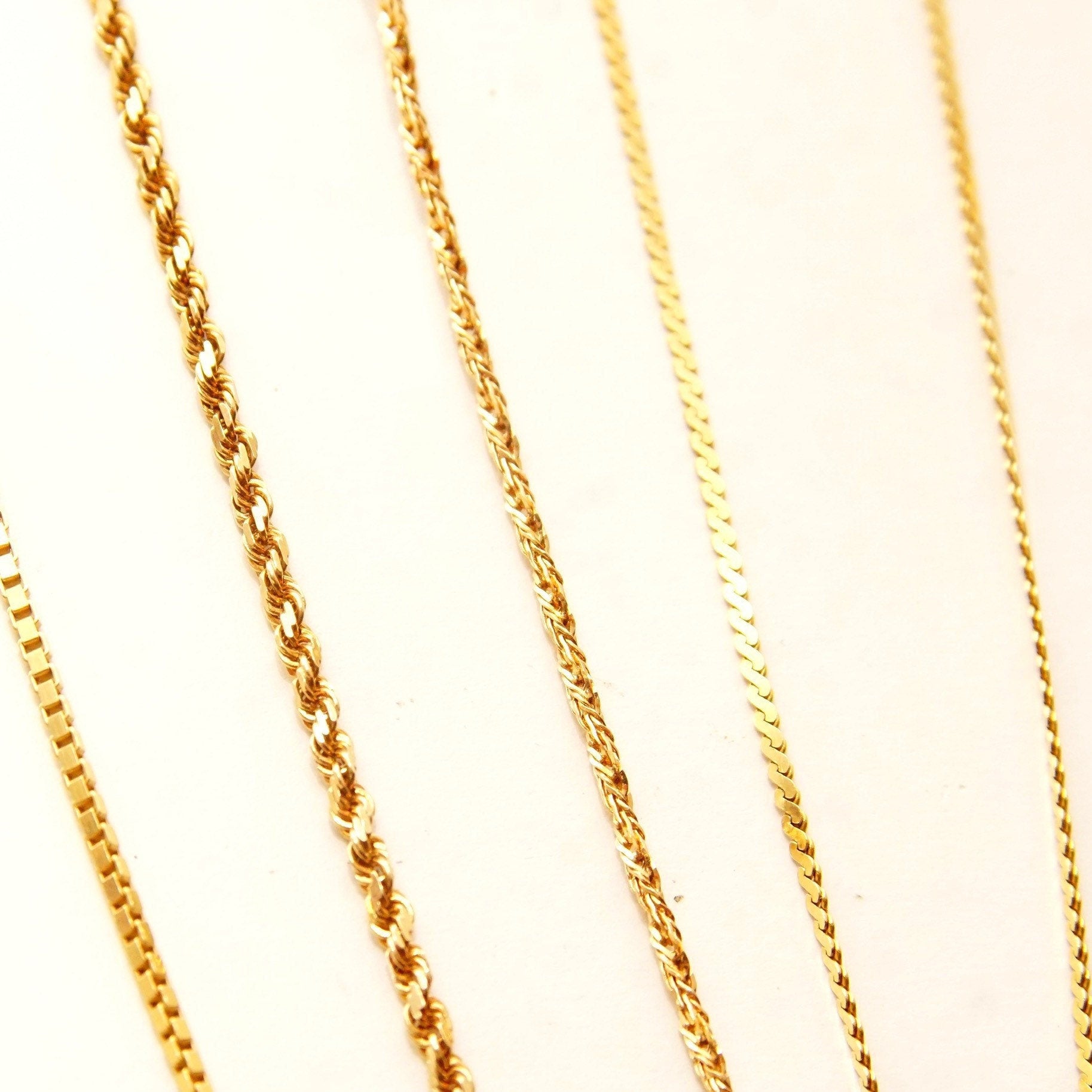 Vintage 14K Gold Chains, Thin Yellow Gold Box/Rope/Wheat/Serpentine Link Chains, Unisex, 585 Pendant Chain Necklaces, 15 3/4" - 24"