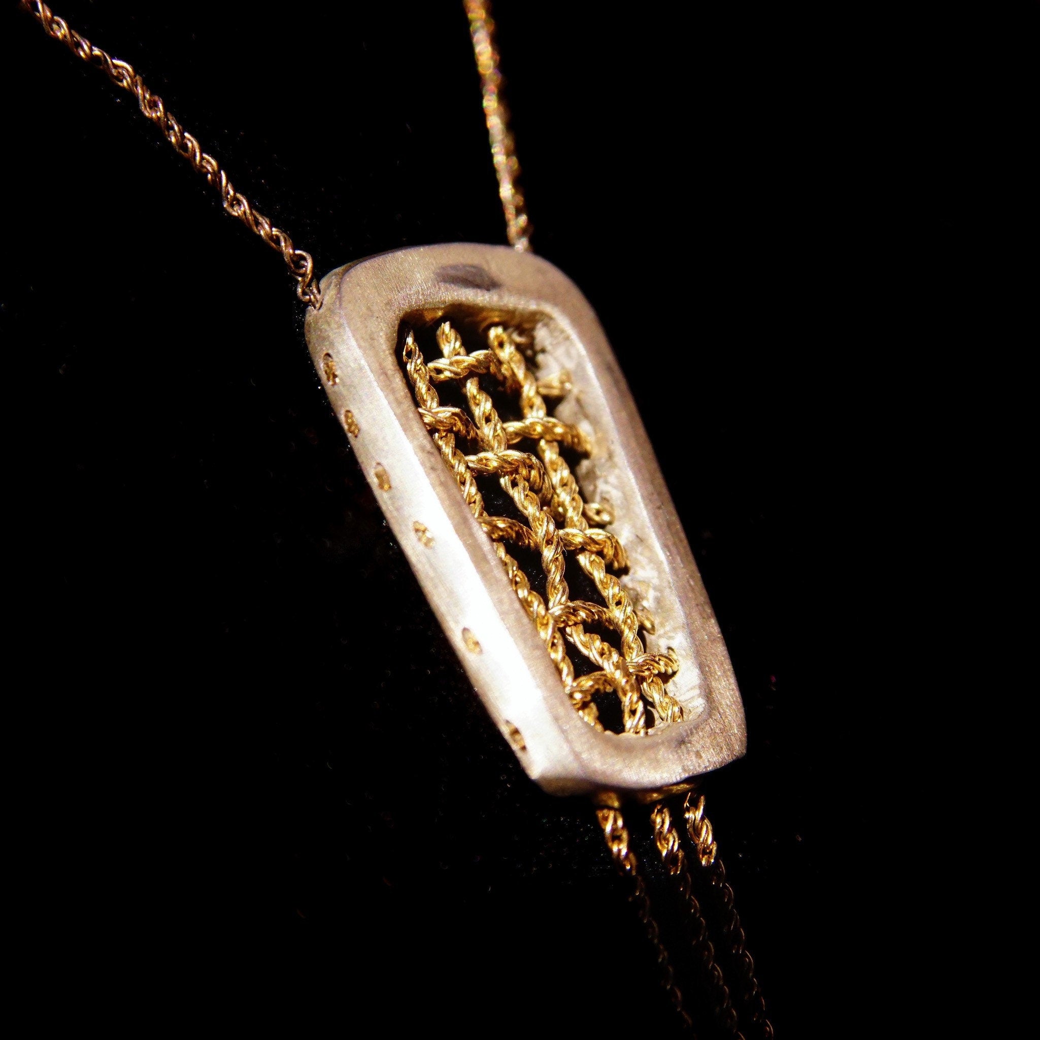 Vintage Abstract Modernist Sterling Silver Gold Wire Tassel Pendant Necklace, 16 1/2" L
