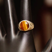 Vintage TAXCO Sterling Silver Tigers Eye Signet Ring, Iridescent Gemstone Cabochon, Graduated Silver Band, Mexico 925MC, Size 7 US