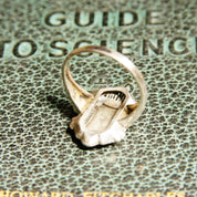 Vintage Sterling Silver Filigree Enamel Order Of The Eastern Star Ring on antique book cover with "GUIDE TO SEEING" text