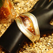 Vintage TAXCO Modernist Chunk Silver Inlay Cuff Bracelet, Amber Resin Inlay, Silver Dot Details, Wide Silver Cuff, Solid 925 Cuff, 5 1/4" L
