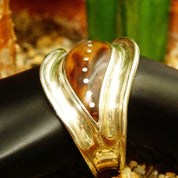 Vintage TAXCO Modernist Chunk Silver Inlay Cuff Bracelet, Amber Resin Inlay, Silver Dot Details, Wide Silver Cuff, Solid 925 Cuff, 5 1/4" L