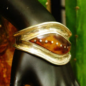 Vintage TAXCO Modernist Chunk Silver Inlay Cuff Bracelet, Amber Resin Inlay, Silver Dot Details, Wide Silver Cuff, Solid 925 Cuff, 5 1/4" L