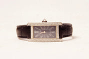 Cartier 18K White Gold Diamond Ladies Wrist Watch, Quartz Tank Americaine 2489, Leather Bands, 4-Jewel Movement, Original Box & Paperwork