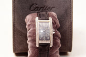 Cartier 18K White Gold Diamond Ladies Wrist Watch, Quartz Tank Americaine 2489, Leather Bands, 4-Jewel Movement, Original Box & Paperwork