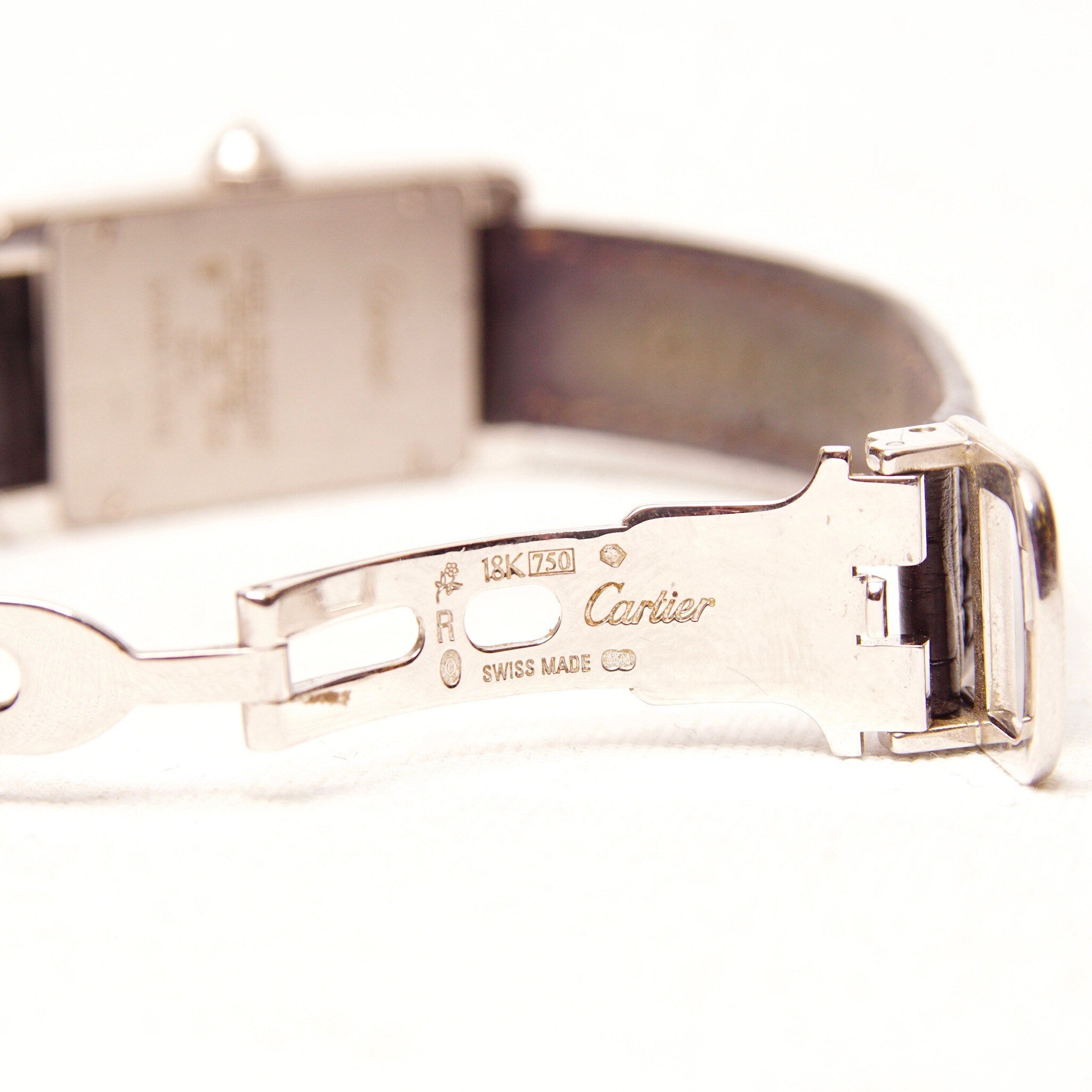 Cartier 18K White Gold Diamond Ladies Wrist Watch, Quartz Tank Americaine 2489, Leather Bands, 4-Jewel Movement, Original Box & Paperwork