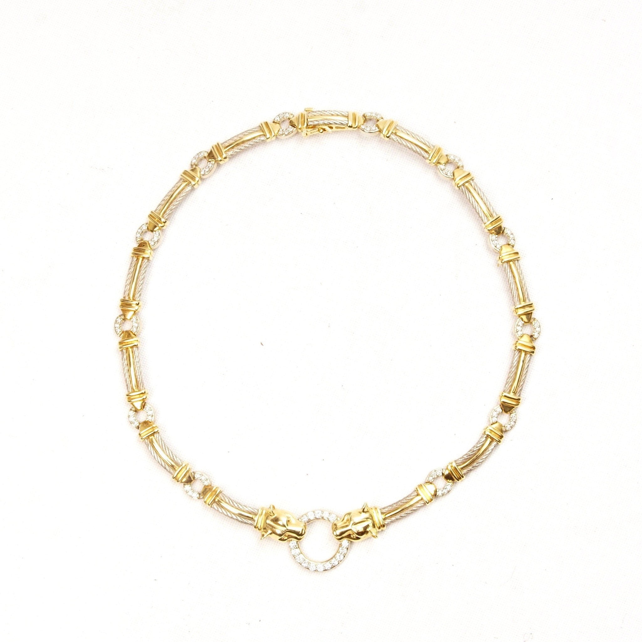 14K Diamond Panther Knocker Collar Necklace, Diamond Encrusted Pendant & Chain, 1.56 TCW, Solid 585 Gold, 16 1/4" L