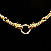 14K Diamond Panther Knocker Collar Necklace, Diamond Encrusted Pendant & Chain, 1.56 TCW, Solid 585 Gold, 16 1/4" L
