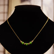 Vintage Van Dell 12KT GF Jade Bead Choker Necklace, Inline Green & Gold Bead Pendant, Delicate Yellow Gold Chain, 14 1/2" L