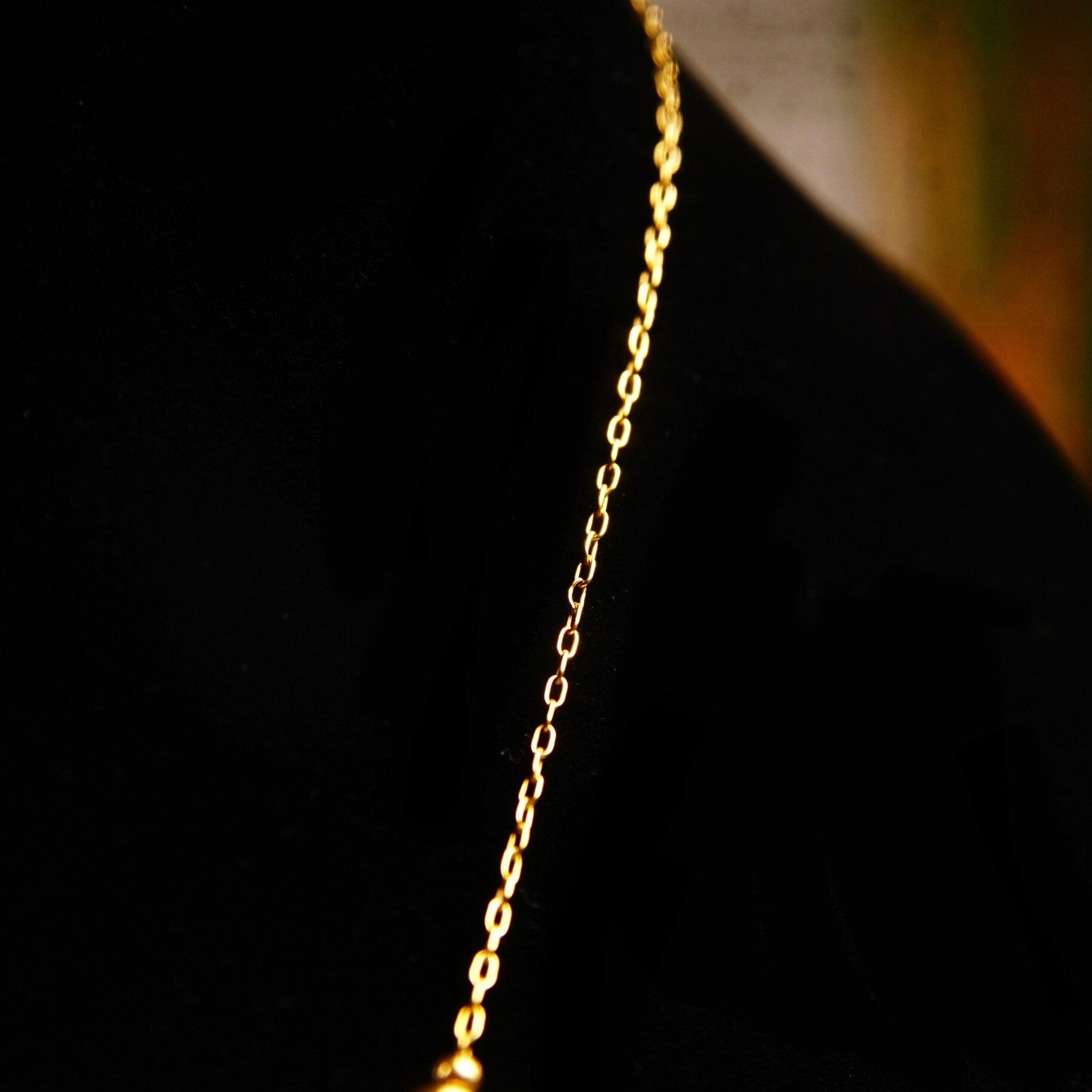 Vintage Van Dell 12KT GF Jade Bead Choker Necklace, Inline Green & Gold Bead Pendant, Delicate Yellow Gold Chain, 14 1/2" L
